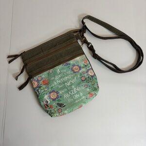 OHLAY Boho Inspirational Quote Crossbody Bag Canvas Floral